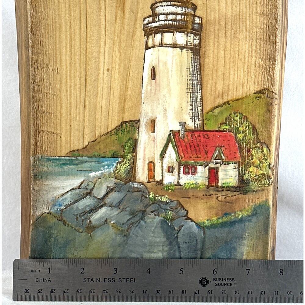 Live Edge Gifts Lighthouse Wood Wall Art Coastal Nautical Hand Painted Plaque - Picture 4 of 7